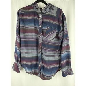 Roxy Striped Hooded Shirt Long Sleeve Button Up Casual Top Hoodie S‎